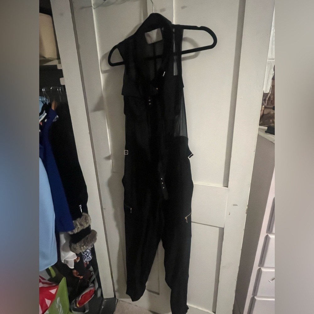 Jason Wu Black Sheer Utility Jumpsuit XS (US 2) Gold Zip Detail - Picture 12 of 16